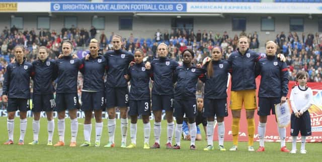 England Ladies playing at the AMEX against Montenegro in 2014  image by James Boyes licensed by Creative Commons