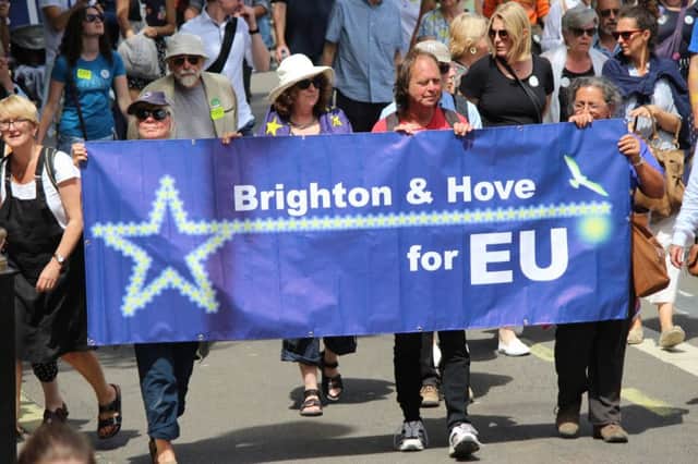 Brighton and Hove representatives at the Peoples Vote March in London. Image by Symeon Vlassis licensed by Creative Commons