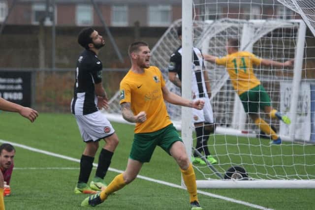 Rob O'Toole celebrates after drawing Horsham level at 3-3 against Heybridge Swifts on Saturday. Picture by John Lines