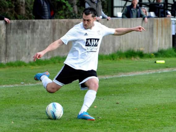 Tom Frankland opened the scoring from the spot for Loxwood but couldn't prevent them from falling to a 3-2 home defeat against Langney Wanderers. Picture by Steve Robards.