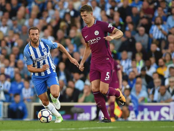 Manchester City defender John Stones on the ball at the Amex last season. Picture by PW Sporting Photography