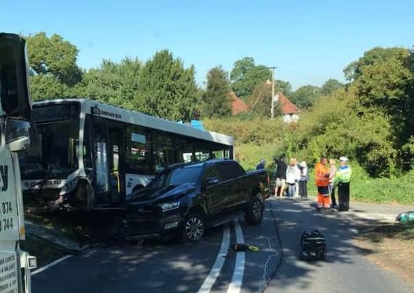 A bus and car crash on the A272. Photos by Billingshurst Fire Service
