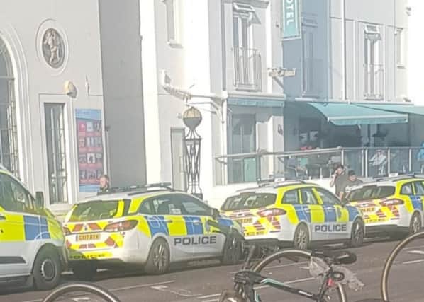 Police at the White Rock Theatre, Hastings. Picture: Brett McLean