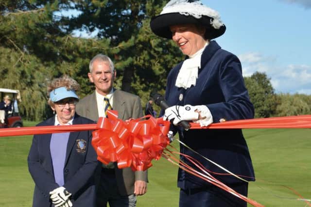 Ham Manor new 18th opening (l to r)  Jill Howell lady captain, Dave Parkinson chairman, High Sheriff of West Sussex Caroline Nicholls