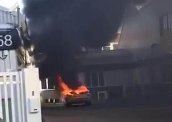 The car on fire in Burgess Hill on Saturday afternoon (September 29)