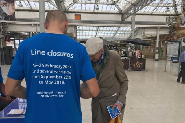 Speaking to passengers at Eastbourne about the line closures
