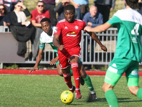 David Ajiboye on the run during Worthing's 1-1 draw with Leatherhead. Picture by Derek Martin
