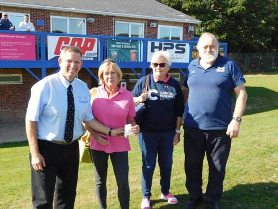 Hastings and Bexhill RFC Chairman Jeremy Hohenkerk and Club President Roy Wake presented a cheque for 530 to representatives from Cancer Research before Saturday's game.This money was raised at the Presidents lunch before the Folkestone game on the 9th September.