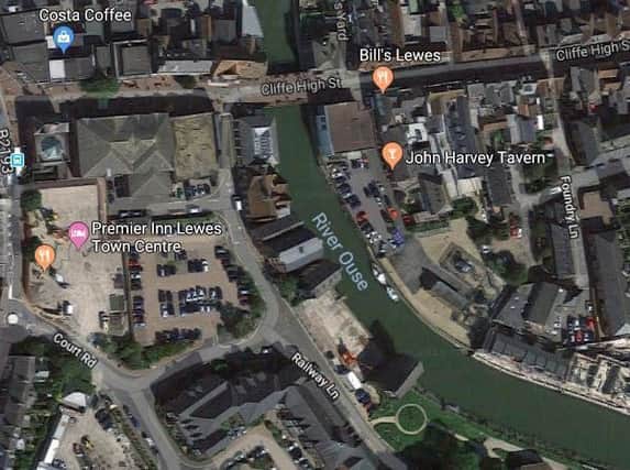 Rescue scene ... the River Ouse south of Cliffe Bridge in Lewes. Image: Google Maps