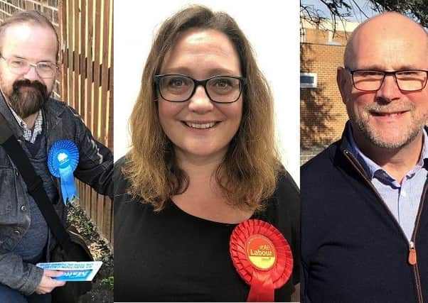 Tony Nicklen (Conservative), Deborah Stainforth (Labour) and  Andrew Bradbury (Green)