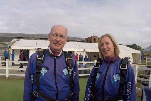 Bishop Richard stood with Lucy Barnes before their jump