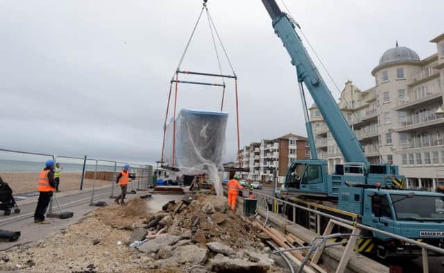 The new toilet block on Bognor Regis seafront was craned in yesterday morning. Photograph Kate Shemilt/ ks180482-1