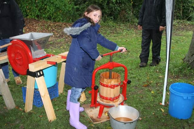 Grace Jouanides pressing apples from her own garden at the fifth annual Apple Day at Steyning Community Orchard. Picture: Derek Martin DM18100532a