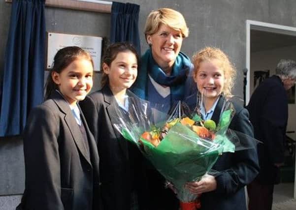 Maddie, Fenella and Gina with Clare Balding