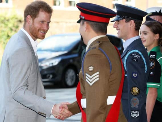 Prince Harry meeting the cadets and reservists, including Mackenzie Lee, 17, from Haywards Heath