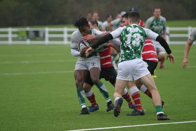 Declan Nwachukwu in action for Horsham Rugby Club at home to Charlton Park. Photo by Clive Turner