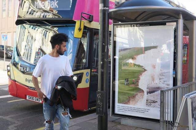 Between the Acts, the artwork by Simon Roberts, displayed at a bus stop in Brighton and Hove