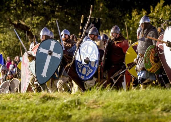 Saxon forces prepare for battle at the annual Battle of Hastings re-enactment, which takes place every October in Battle, East Sussex SUS-160507-171527003