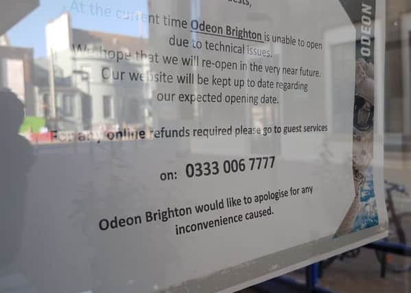 The sign on the door of the Odeon, Brighton