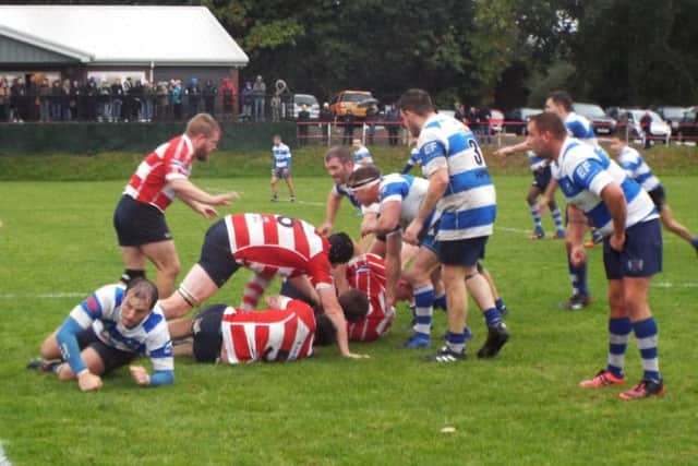 Hastings & Bexhill Rugby Club working hard during its defeat away to Crowborough. Picture courtesy Peter Knight