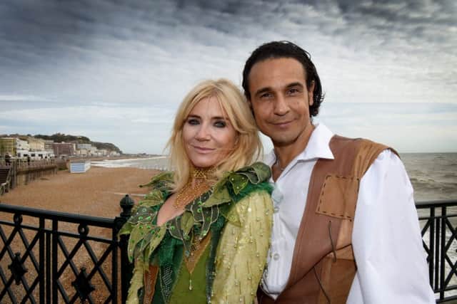 Photocall for Jack and the Beanstalk with Michelle Collins and Chico at the White Rock Theatre.