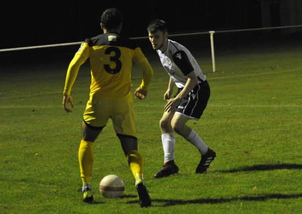 Action from Bexhill United's narrow Sussex RUR Charity Cup defeat at home to Haywards Heath Town last Tuesday. Picture by Simon Newstead