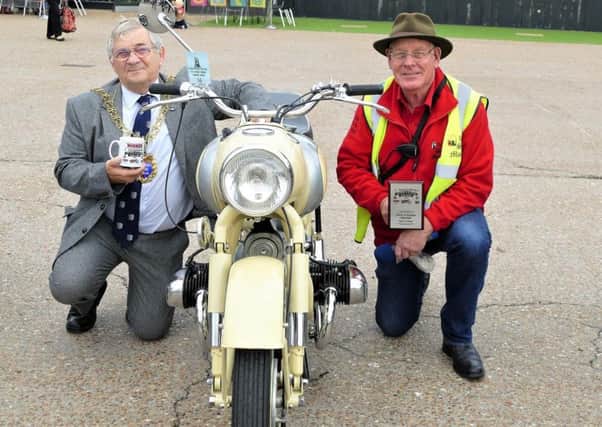 Hastings Vitange and Classic Bike Show, part of Hastings Week. Photo by Sid Saunders

Mayor Nigel Sinden (left) and event organiser Bruce Dowling. SUS-181015-081116001
