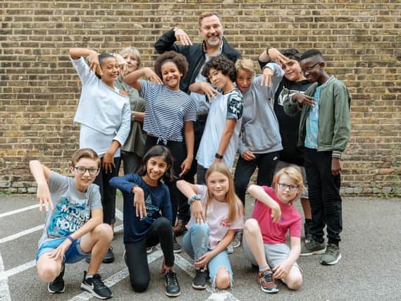 David Walliams, Bryony Lavery & the children of The Midnight Gang at Chichester Festival Theatre Photo Manuel Harlan
