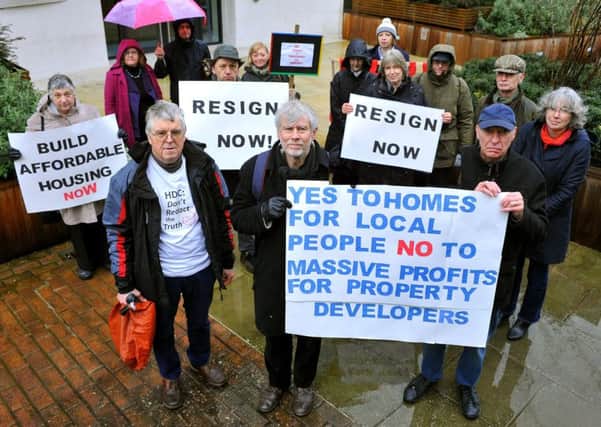 Paul Kornycky, front left, with other campaigners unhappy that viability information was not published before 2,750 homes were approved north of Horsham, pictured in February 2018