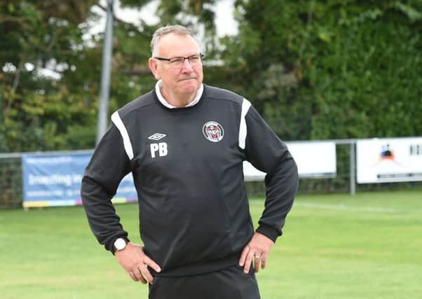 Football, FA Cup, first qualifying round.

Horsham YMCA v Tooting & Micham.

Pictured is Horsham's Manager, Pete Buckland.        

Horsham, Mid Sussex. 

Picture: Liz Pearce 08/09/2018

LP181381 SUS-180809-220115008
