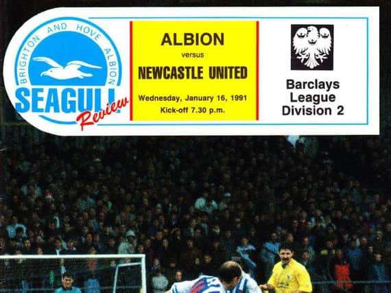 The front cover of the programme when Albion played Newcastle in 1991