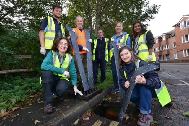 Council staff and councillors installing the special 'ladders' in drains