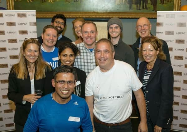 Nick Herbert with Arundel residents and friends at the Depaul Sleepout, including (front right) former Mayor of Arundel Michael Tu SUS-181017-150239001