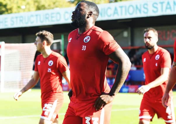 Football:

Crawley Town v Yeovil Town.

Pictured is Crawley Town's Bondz N'Gala.

Crawley, Sussex. 

Picture: Liz Pearce 29/09/2018

LP181614 SUS-180930-165907008