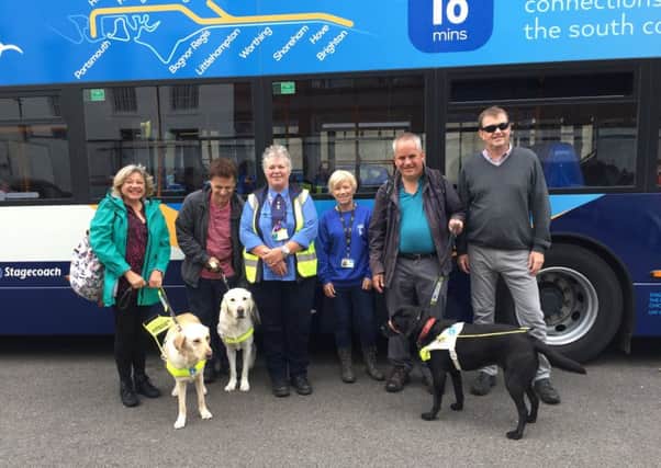 Stagecoach South staff and guests celebrating World Sight Day at the Worthing bus garage