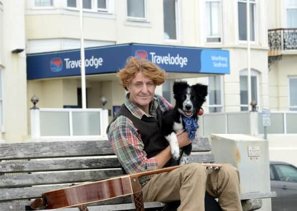 Tom Rowland and JB outside the Travelodge in Worthing. Picture: Kate Shemilt