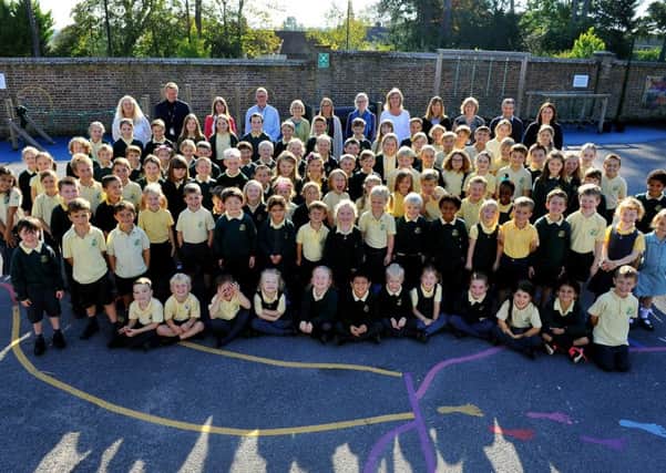 Delighted staff and pupils at Lindfield Primary Academy. Photo by Steve Robards