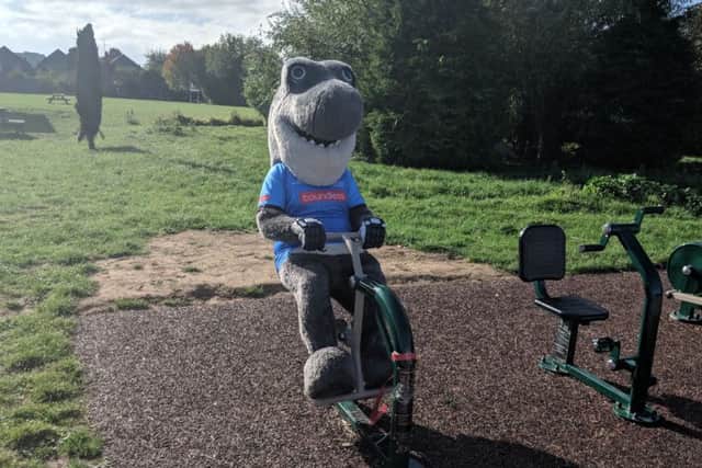 Sid the shark tested out the new play equipment for the children at English Martyrs