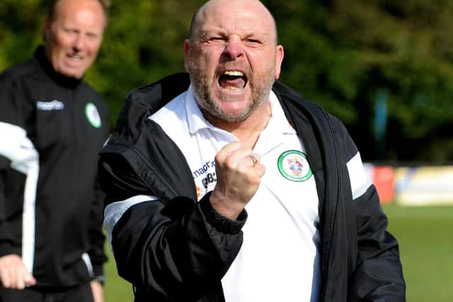 Ian Chapman celebrates survival against Merstham in 2016