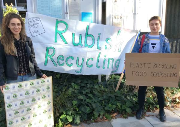 Rubbish Recycling protesters Tea Meneghetti and Alizee Staes