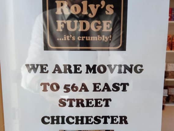 The sign on the door of Roly's Fudge
