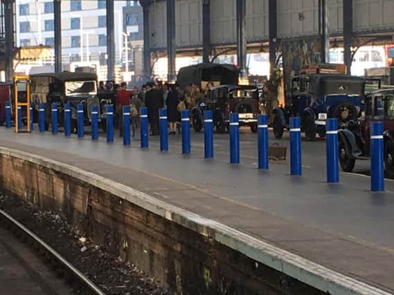 Film crews at Brighton railway station this morning