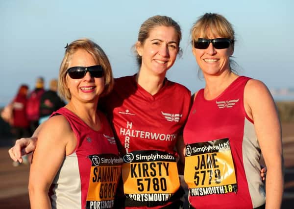 Sam Donald, Kirsty Stickly and Jane Vennik ahead of the Great South Run 2018. Photo: Chris Moorhouse