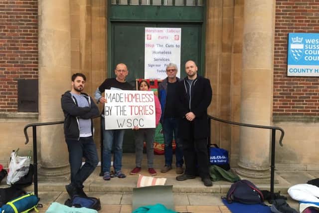 Campaigners slept rough outside County Hall on Thursday night to protest against proposed cuts to housing support funding