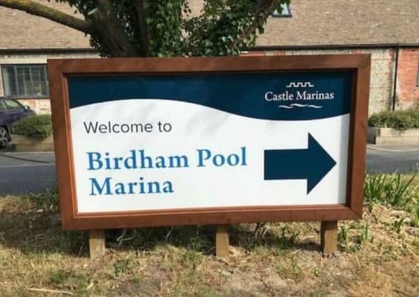 A new sign pointing the way to Birdham Pool Marina