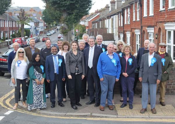 Damien Hinds with Conservative activists in Eastbourne
