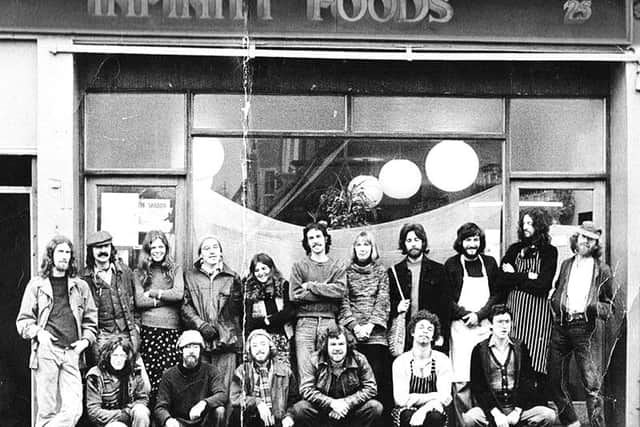 Infinity group outside their North Road location in 1973