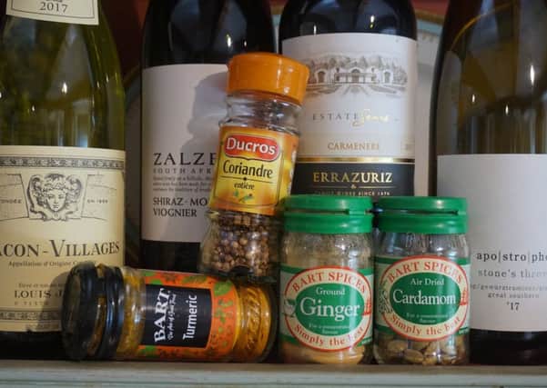 A selection of wines and spices for Curry Week