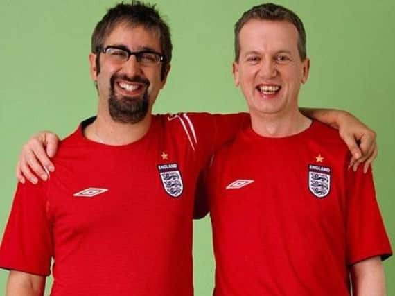 David Baddiel with his comedy partner Frank Skinner, with whom he appeared on the hit single Three Lions