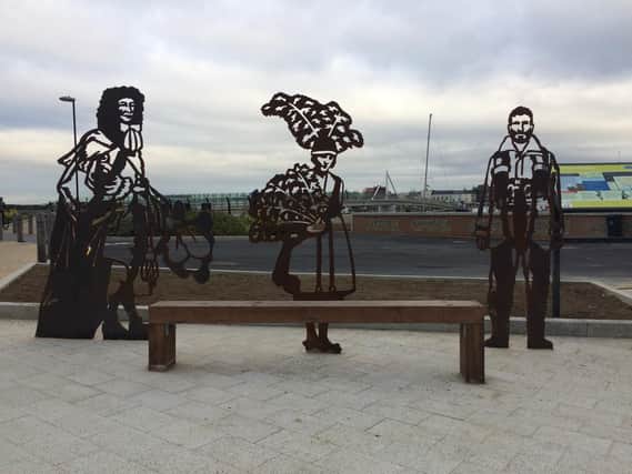 Shoreham heroes depicted at the portrait bench on Shoreham Beach